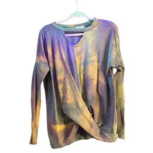 Cherish Earth Tones Sweater Top - Crisscross Bottom, Cut-Out Neckline - Medium